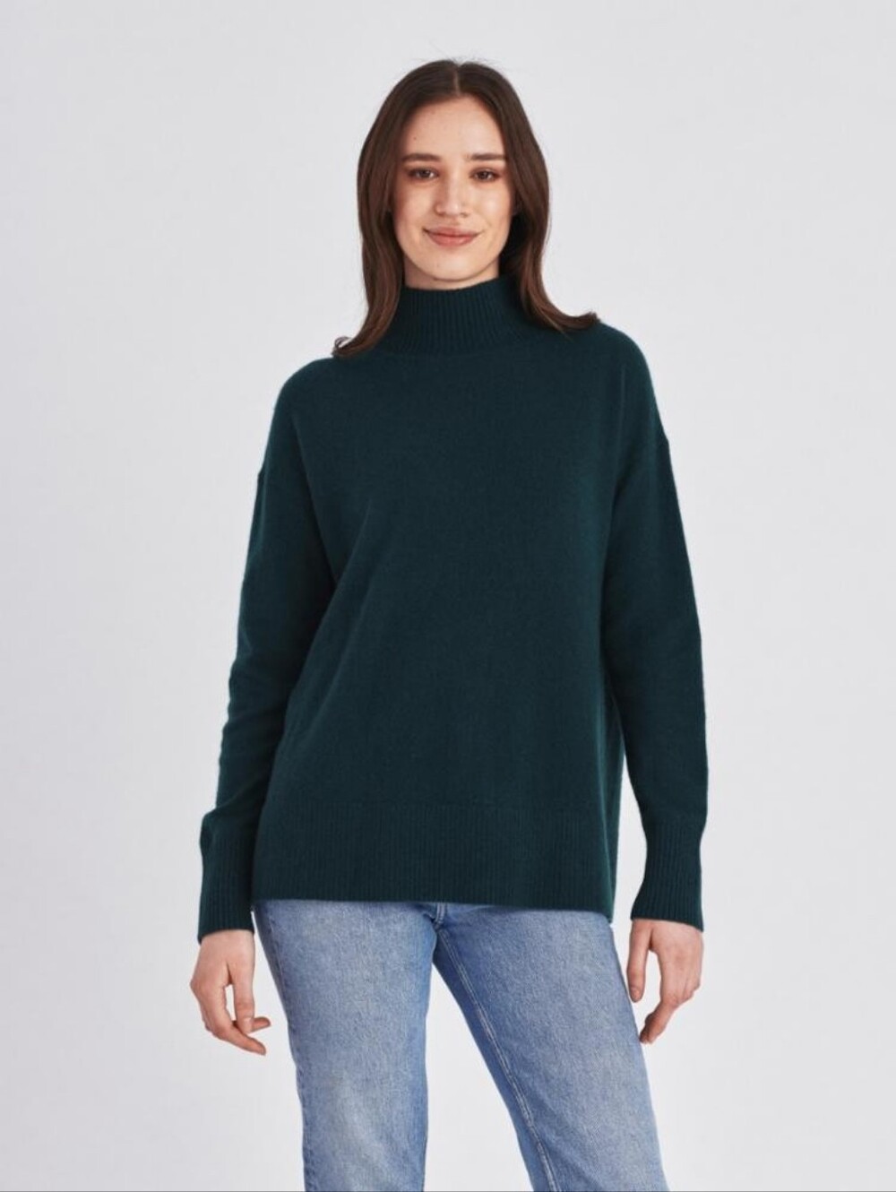 NWT White and Warren Women's Cypress Green Funnel Neck Sweater - Picture 3 of 6